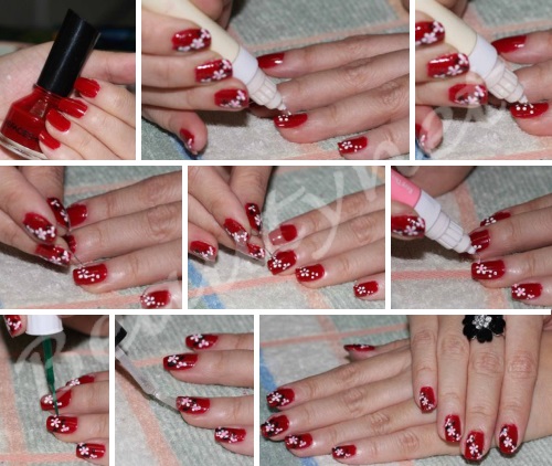как сделать узор в виде цветов на ногтях как сделать узор в виде цветов на ногтях